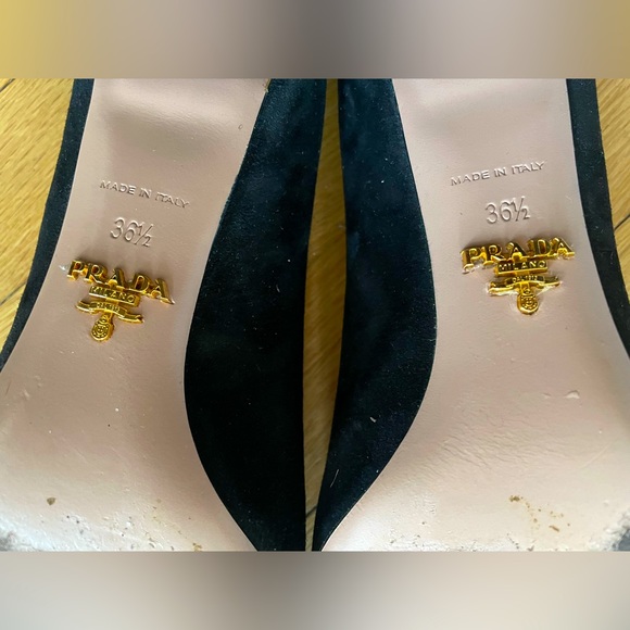 Prada Black Suede Block Heel Pumps Size 36.5/US 6.5 - Picture 7 of 10